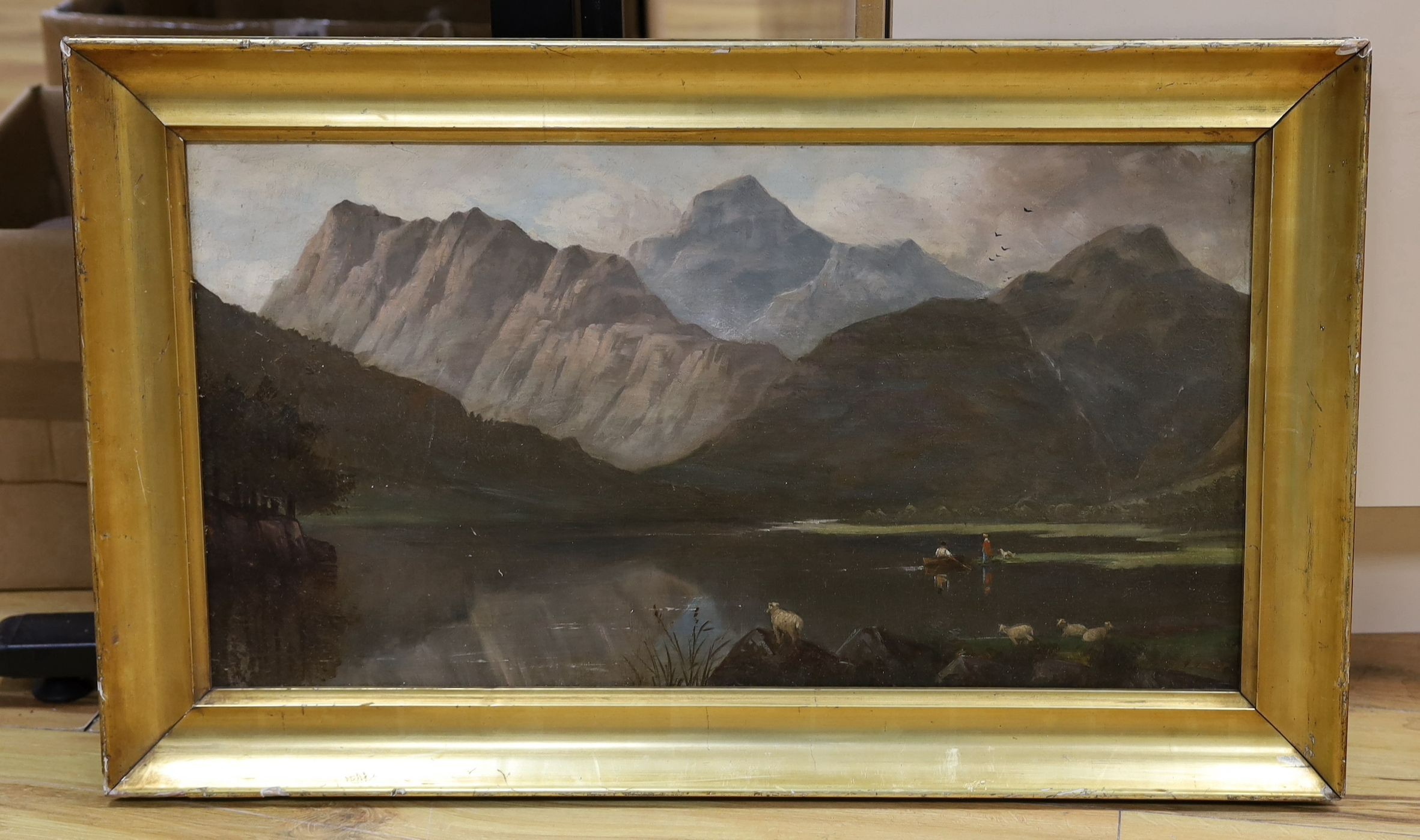 Scottish School c.1910, oil on board, Loch scene, 35 x 66cm